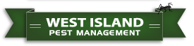 green ribbon west island pest management written in white